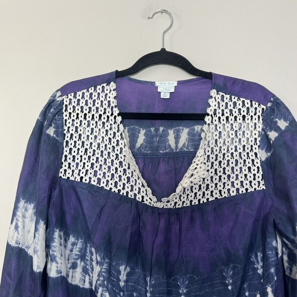 Calypso St. Barth For Target Blouse Women's XL Purple White Silk Top Blouse - Picture 2 of 6